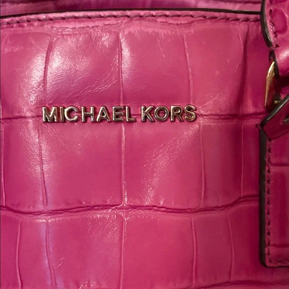 Michael Kors Dillon Fuchsia Crocodile-Embossed Satchel - Picture 2 of 13